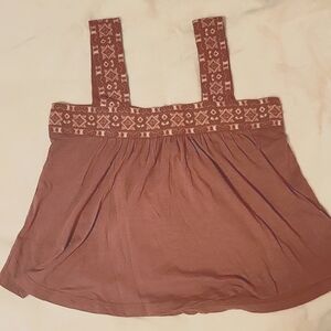 Lucky Brand wide strapped rose/brown super cute flowy tank, sz XS EUC